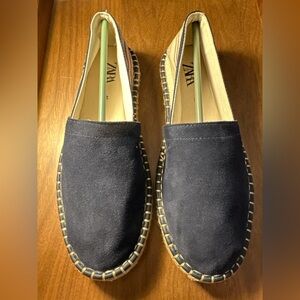 Zara Navy Suede Espadrille Flats EU 40 Slip On Rope Sole New Casual